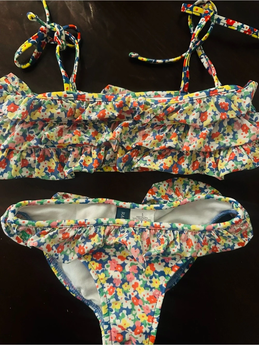 Girl’s Ralph Lauren Floral Ruffle Two-Piece Bikini - Size 5